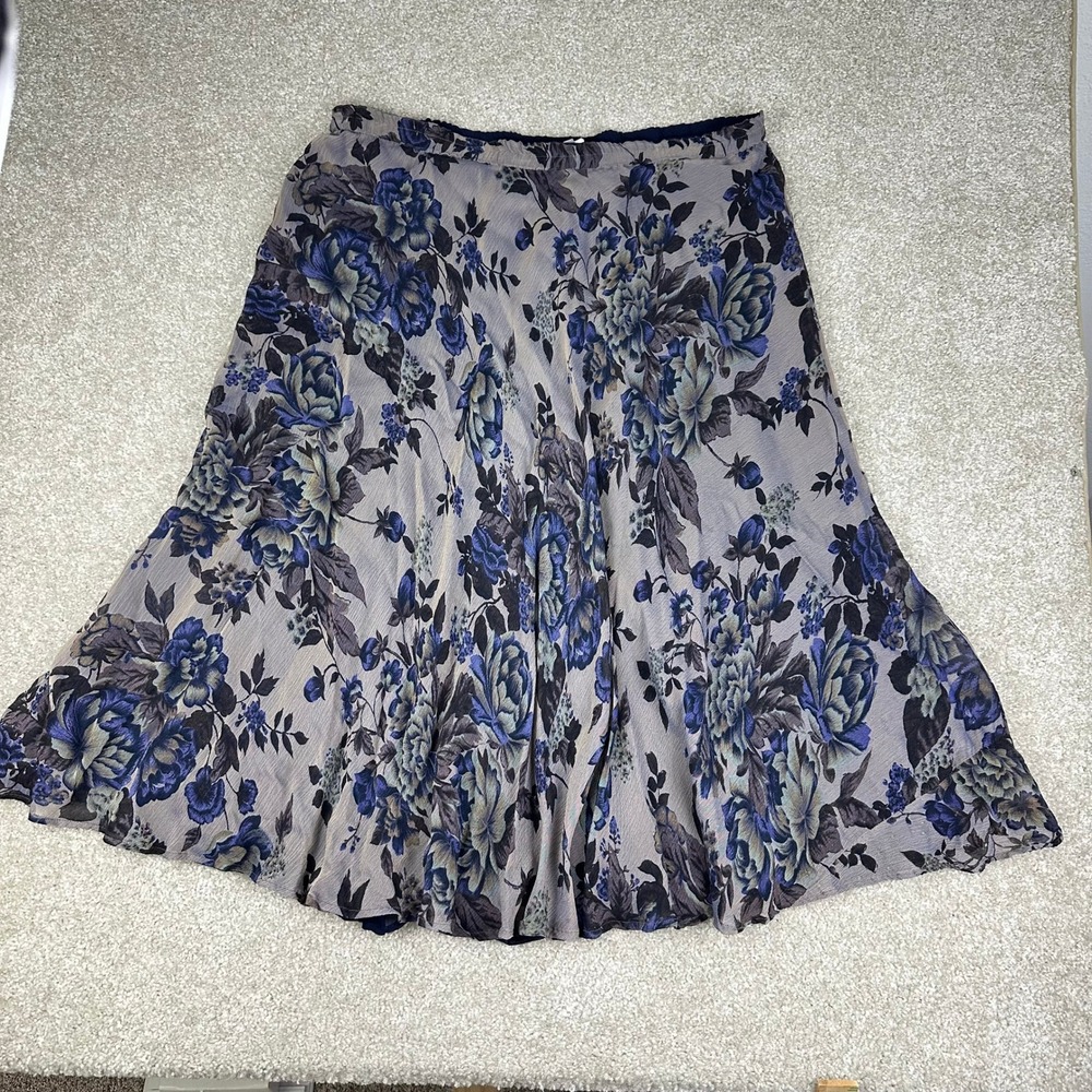 Cottagecore XXL Blue Floral Midi Skirt Flowy Boho Reversible Vtg Whimsigoth